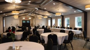 Pine Hall Main Hall Party Set up with tables and chairs